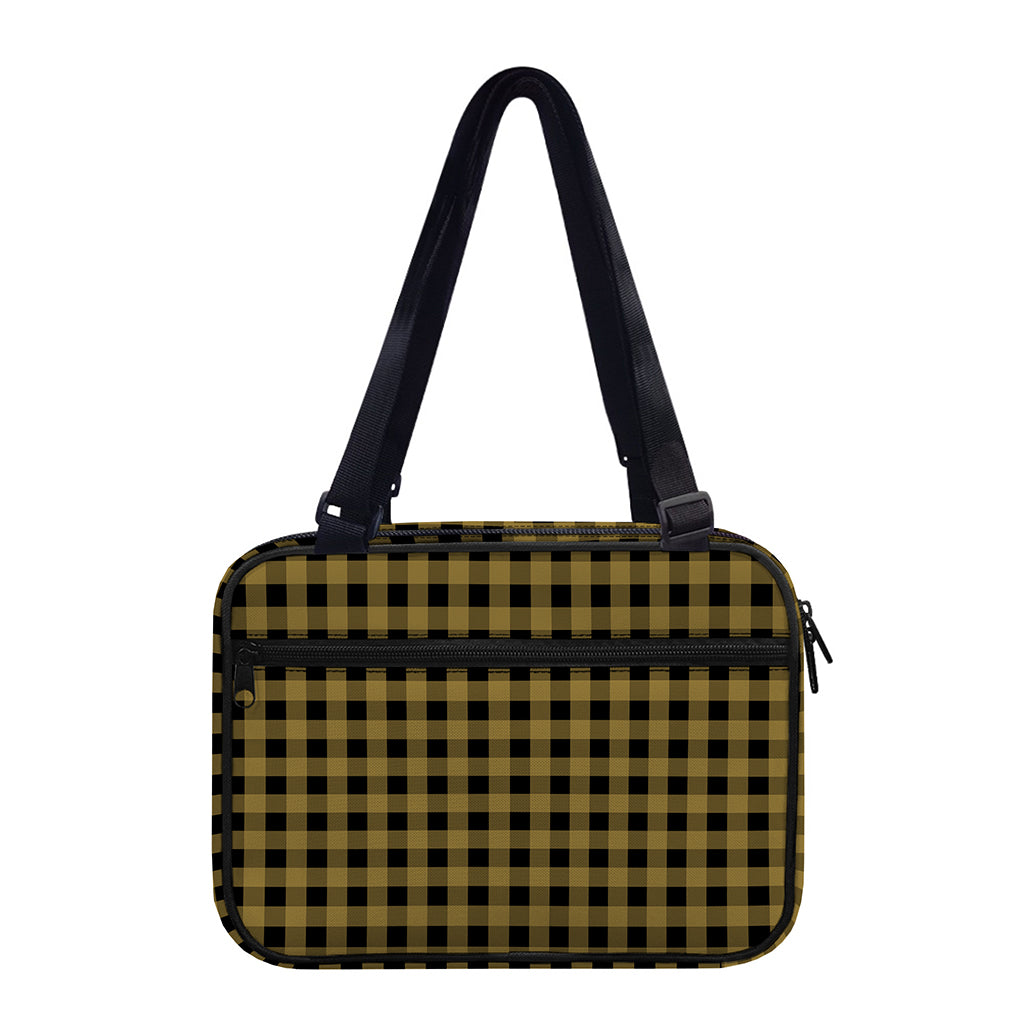 Dark Tan And Black Check Pattern Print Double Strap Bible Bag
