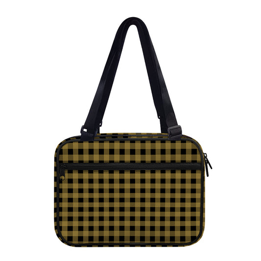 Dark Tan And Black Check Pattern Print Double Strap Bible Bag