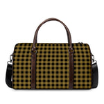 Dark Tan And Black Check Pattern Print Duffle Bag