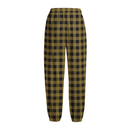 Dark Tan And Black Check Pattern Print Fleece Lined Knit Pants