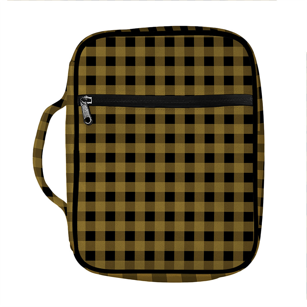 Dark Tan And Black Check Pattern Print Front Pocket Bible Bag