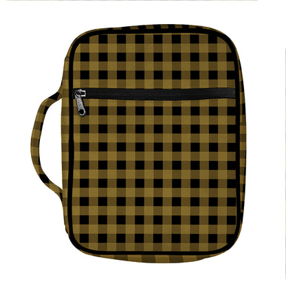 Dark Tan And Black Check Pattern Print Front Pocket Bible Bag