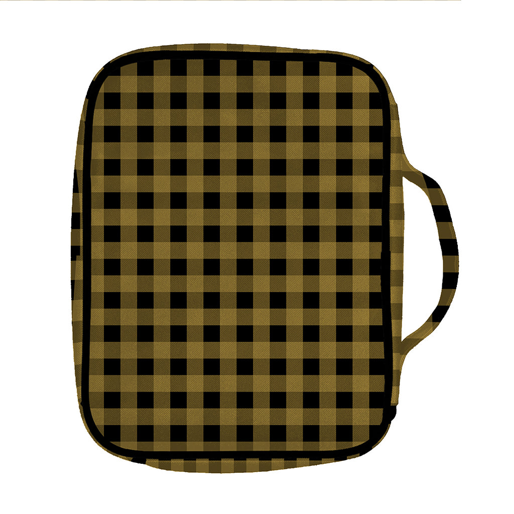 Dark Tan And Black Check Pattern Print Front Pocket Bible Bag