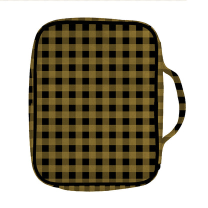 Dark Tan And Black Check Pattern Print Front Pocket Bible Bag