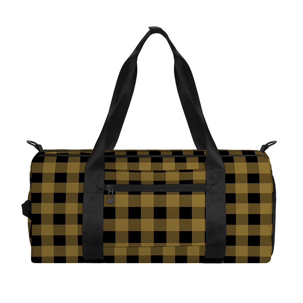 Dark Tan And Black Check Pattern Print Gym Bag
