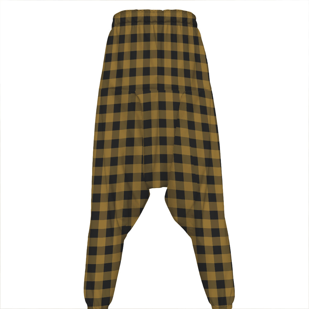 Dark Tan And Black Check Pattern Print Hammer Pants