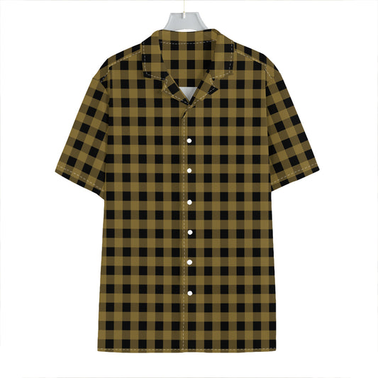 Dark Tan And Black Check Pattern Print Hawaiian Shirt