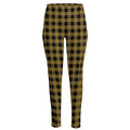 Dark Tan And Black Check Pattern Print High-Waisted Pocket Leggings
