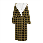 Dark Tan And Black Check Pattern Print Hooded Bathrobe