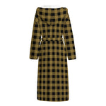 Dark Tan And Black Check Pattern Print Hooded Bathrobe