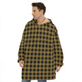 Dark Tan And Black Check Pattern Print Hoodie Blanket