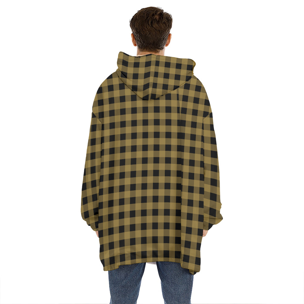 Dark Tan And Black Check Pattern Print Hoodie Blanket