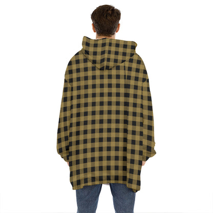 Dark Tan And Black Check Pattern Print Hoodie Blanket