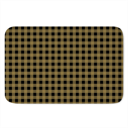 Dark Tan And Black Check Pattern Print Indoor Door Mat