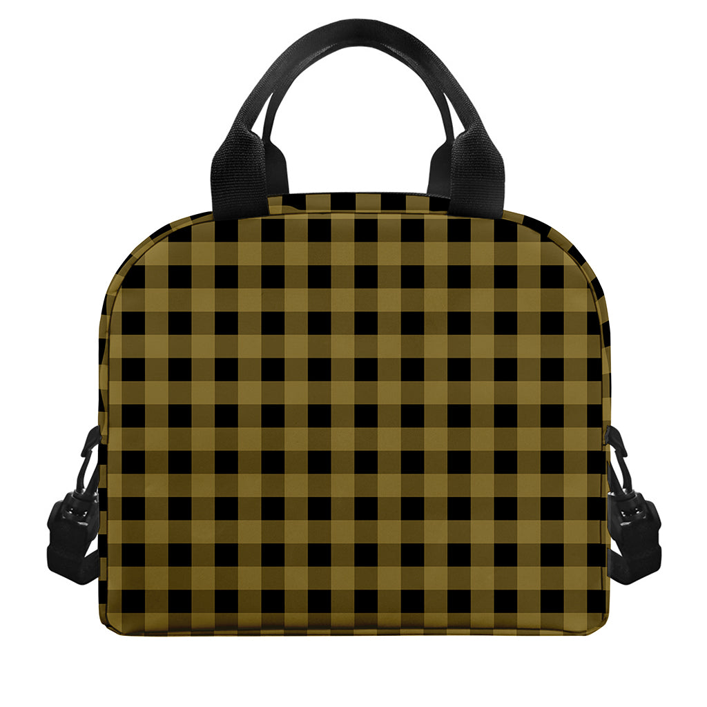 Dark Tan And Black Check Pattern Print Insulated Lunch Bag