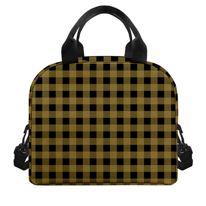 Dark Tan And Black Check Pattern Print Insulated Lunch Bag