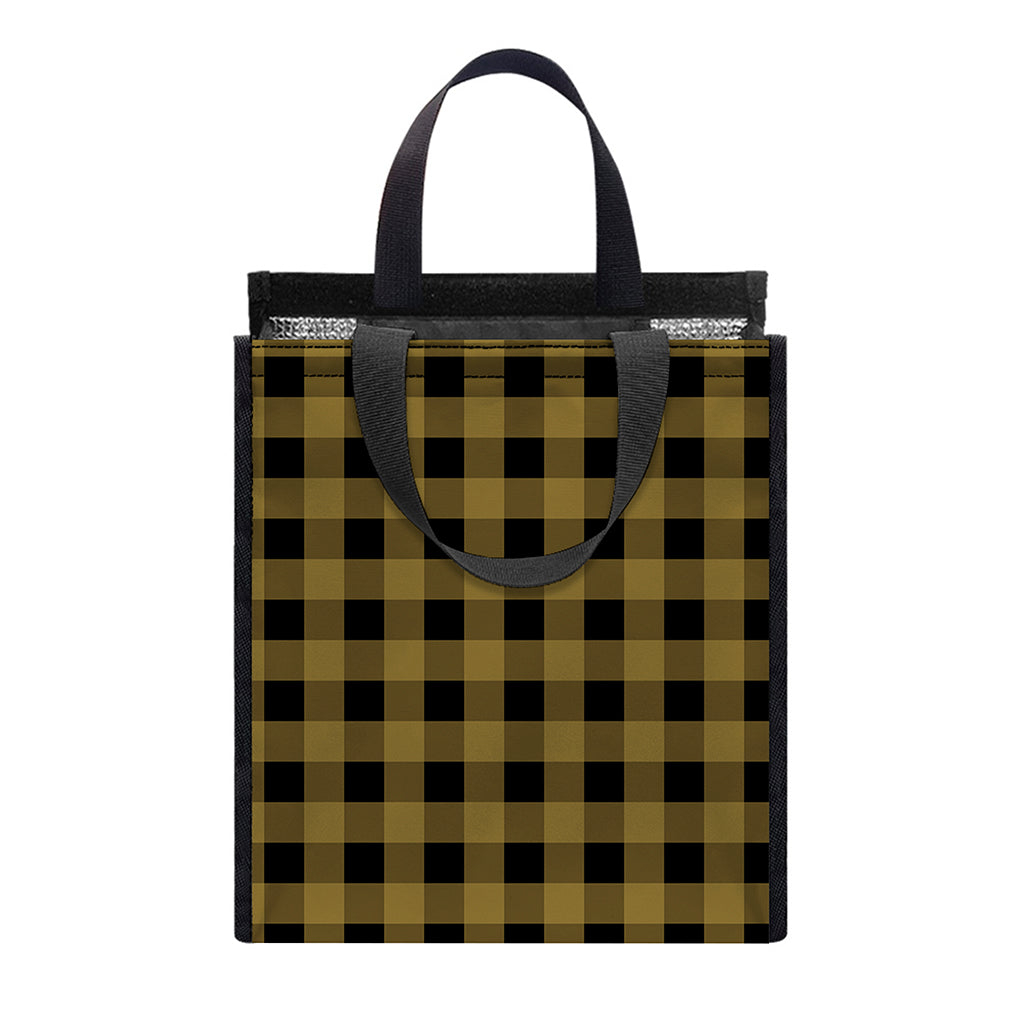 Dark Tan And Black Check Pattern Print Insulated Lunch Tote