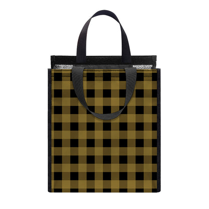 Dark Tan And Black Check Pattern Print Insulated Lunch Tote