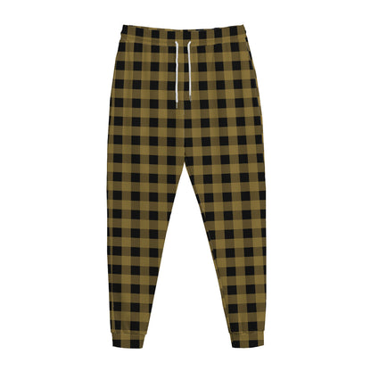 Dark Tan And Black Check Pattern Print Jogger Pants