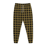 Dark Tan And Black Check Pattern Print Jogger Pants