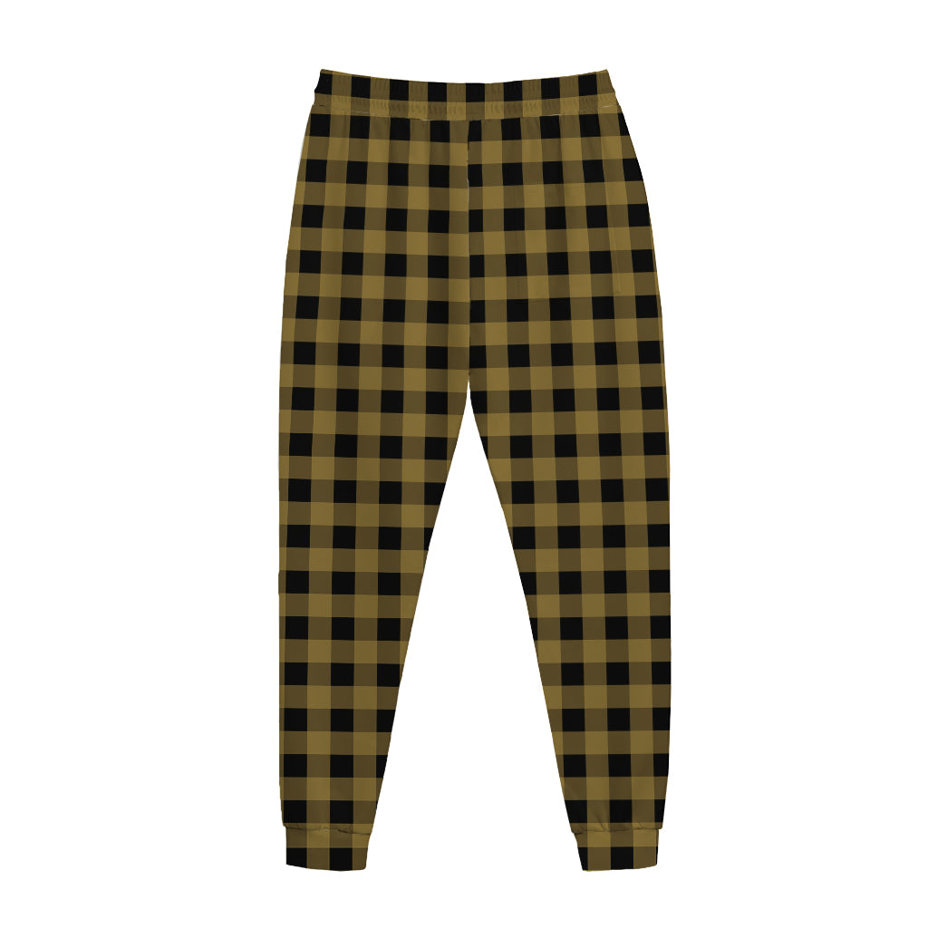 Dark Tan And Black Check Pattern Print Jogger Pants
