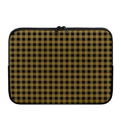 Dark Tan And Black Check Pattern Print Laptop Sleeve