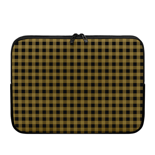 Dark Tan And Black Check Pattern Print Laptop Sleeve