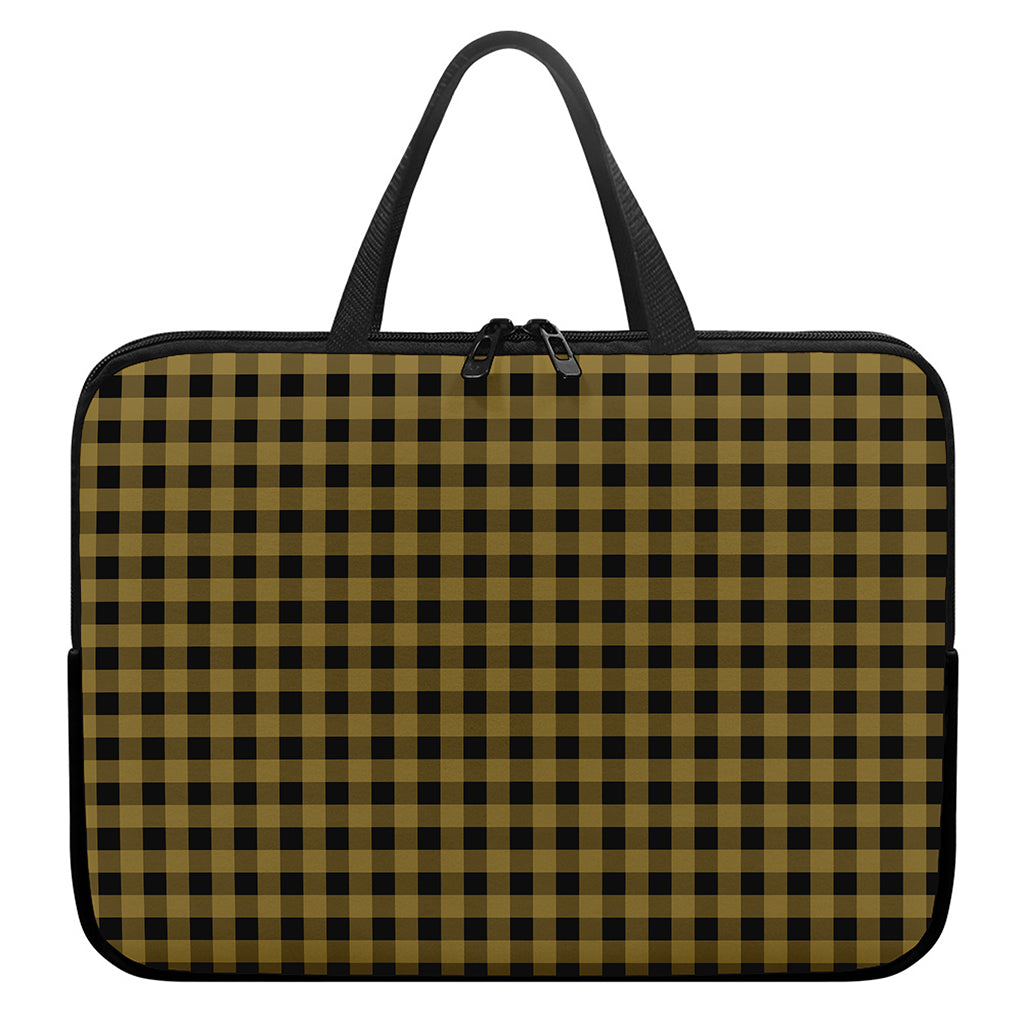 Dark Tan And Black Check Pattern Print Laptop Sleeve With Handle