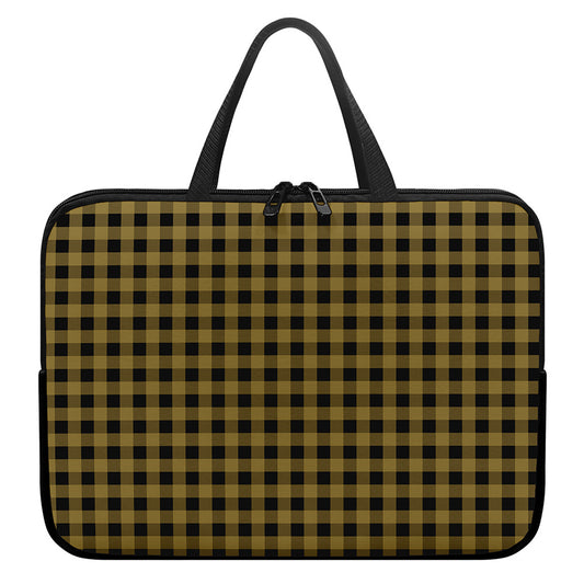 Dark Tan And Black Check Pattern Print Laptop Sleeve With Handle