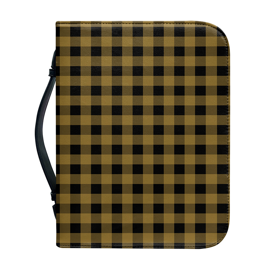 Dark Tan And Black Check Pattern Print Leather Bible Cover