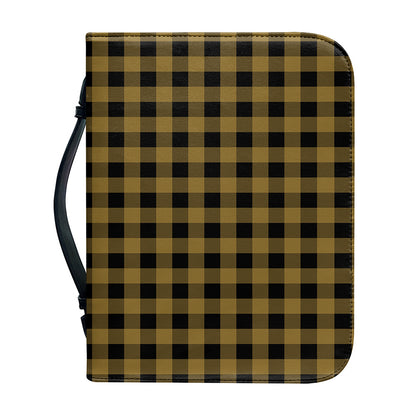 Dark Tan And Black Check Pattern Print Leather Bible Cover