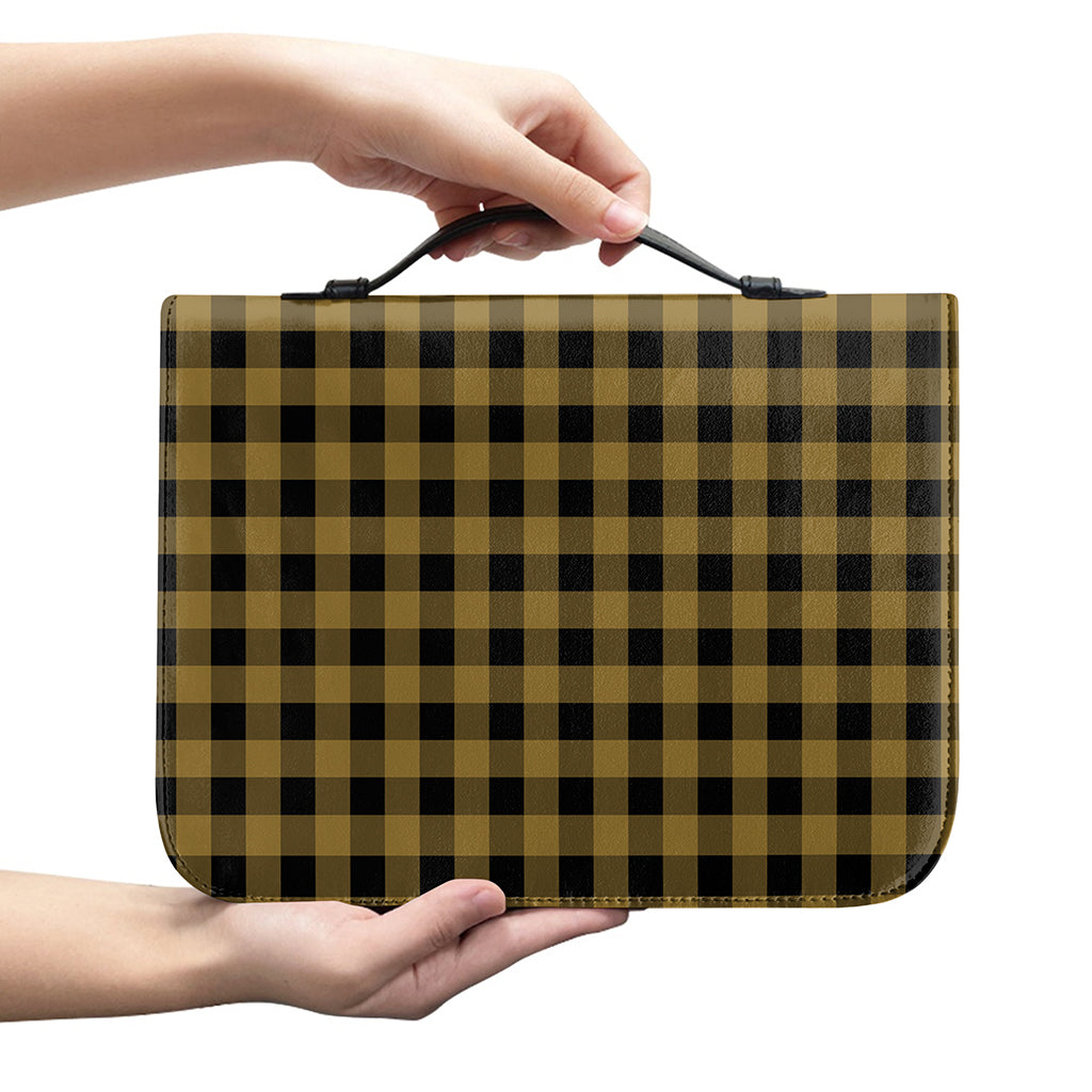 Dark Tan And Black Check Pattern Print Leather Bible Cover