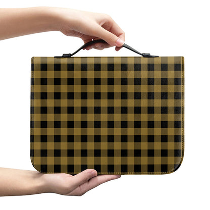Dark Tan And Black Check Pattern Print Leather Bible Cover