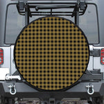 Dark Tan And Black Check Pattern Print Leather Spare Tire Cover
