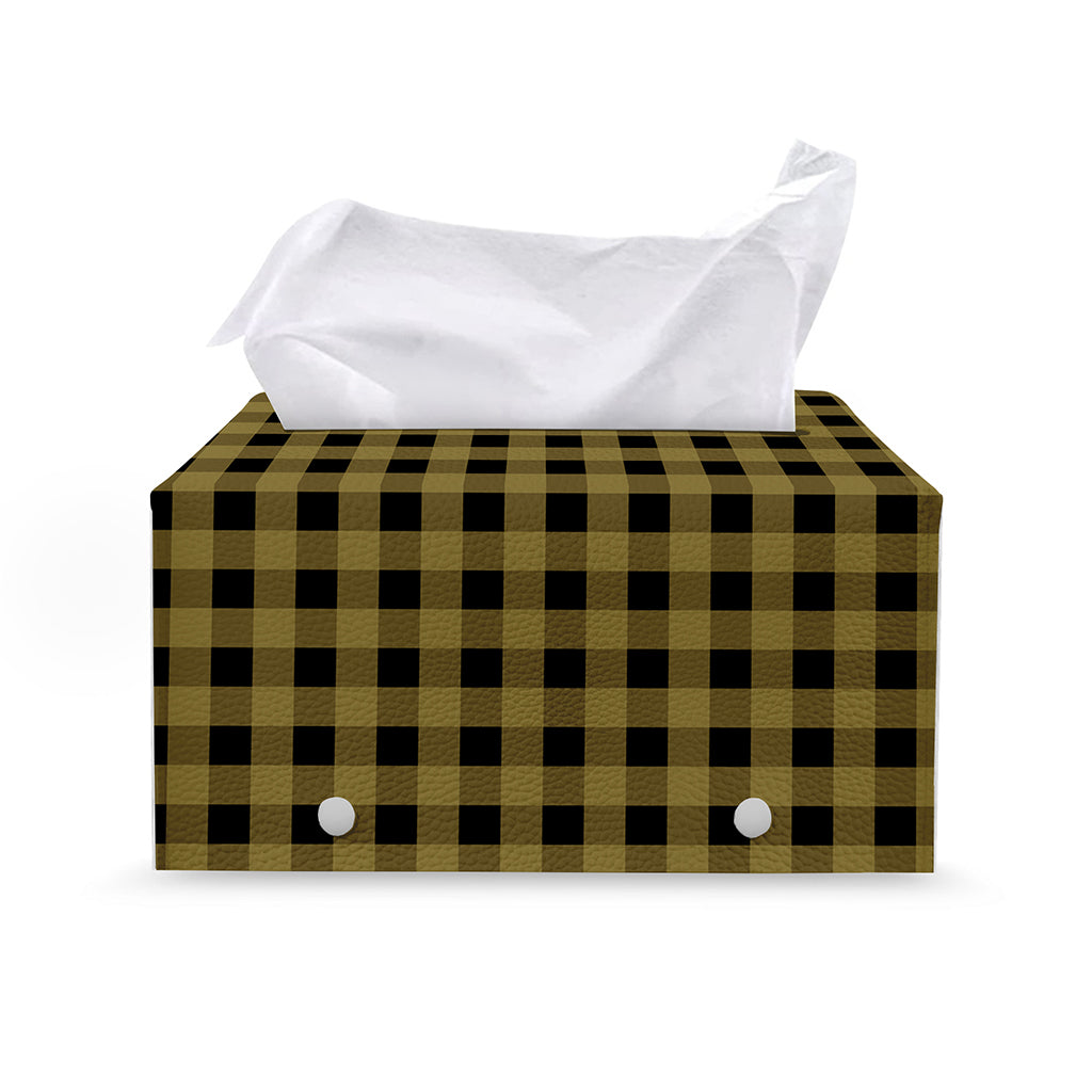 Dark Tan And Black Check Pattern Print Leather Tissue Box Cover