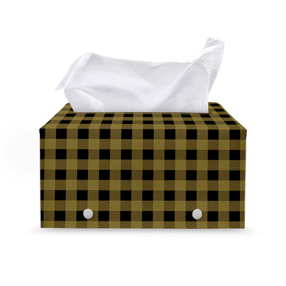 Dark Tan And Black Check Pattern Print Leather Tissue Box Cover