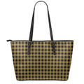 Dark Tan And Black Check Pattern Print Leather Tote Bag With Zipper