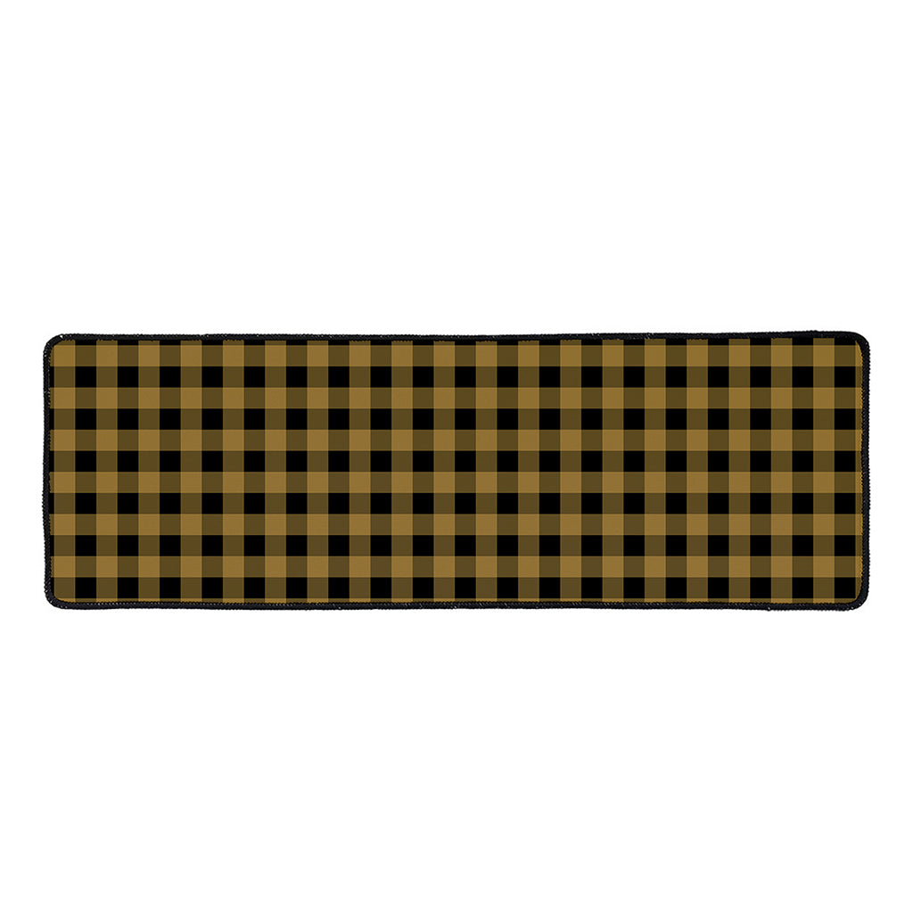 Dark Tan And Black Check Pattern Print Long Kitchen Mat