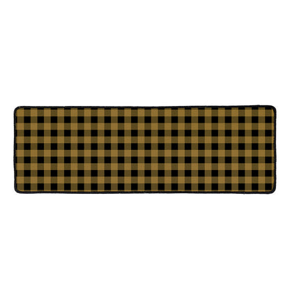 Dark Tan And Black Check Pattern Print Long Kitchen Mat