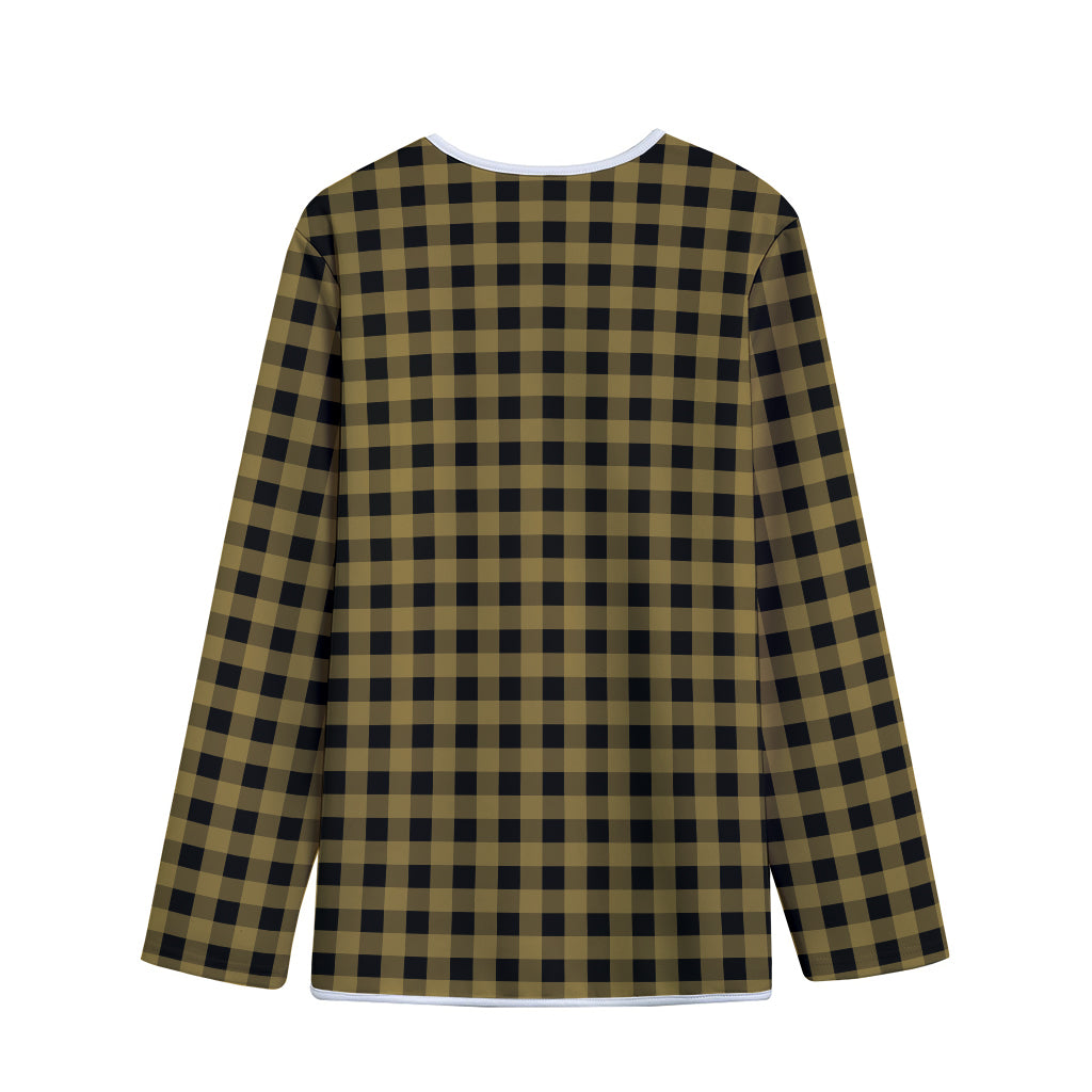 Dark Tan And Black Check Pattern Print Long Sleeve Short Coat