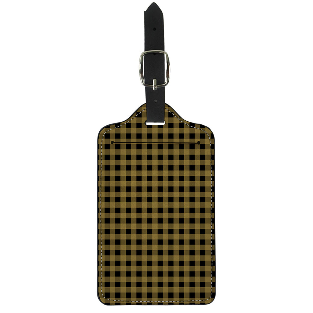 Dark Tan And Black Check Pattern Print Luggage Tag
