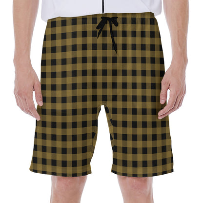 Dark Tan And Black Check Pattern Print Men's Beach Shorts