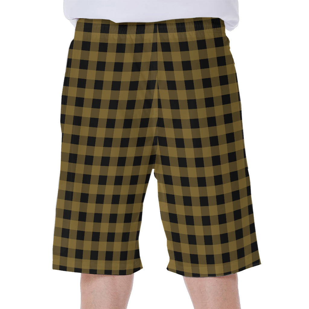 Dark Tan And Black Check Pattern Print Men's Beach Shorts
