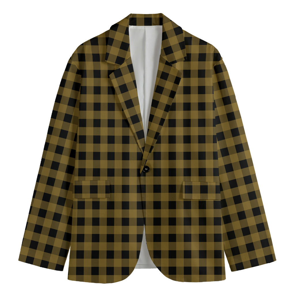 Dark Tan And Black Check Pattern Print Men's Blazer