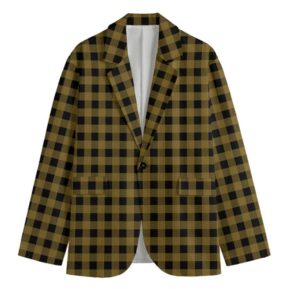 Dark Tan And Black Check Pattern Print Men's Blazer
