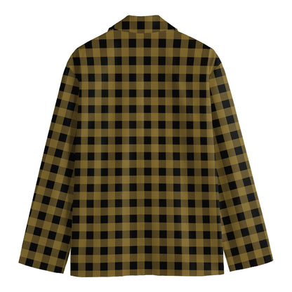 Dark Tan And Black Check Pattern Print Men's Blazer