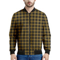 Dark Tan And Black Check Pattern Print Men's Bomber Jacket