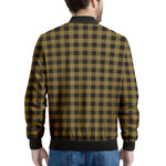 Dark Tan And Black Check Pattern Print Men's Bomber Jacket