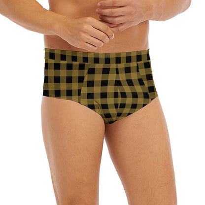 Dark Tan And Black Check Pattern Print Men's Briefs