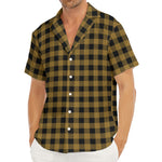 Dark Tan And Black Check Pattern Print Men's Deep V-Neck Shirt